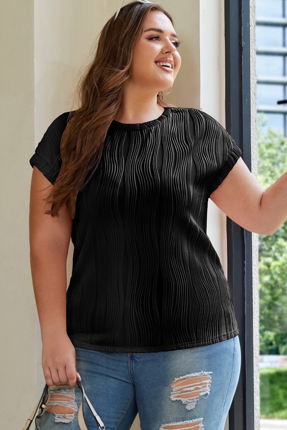 Abby Color Wavy Textured PLUS Tee - Hello Beautiful BoutiquePlus Size Tops & TeesThreaded Pear