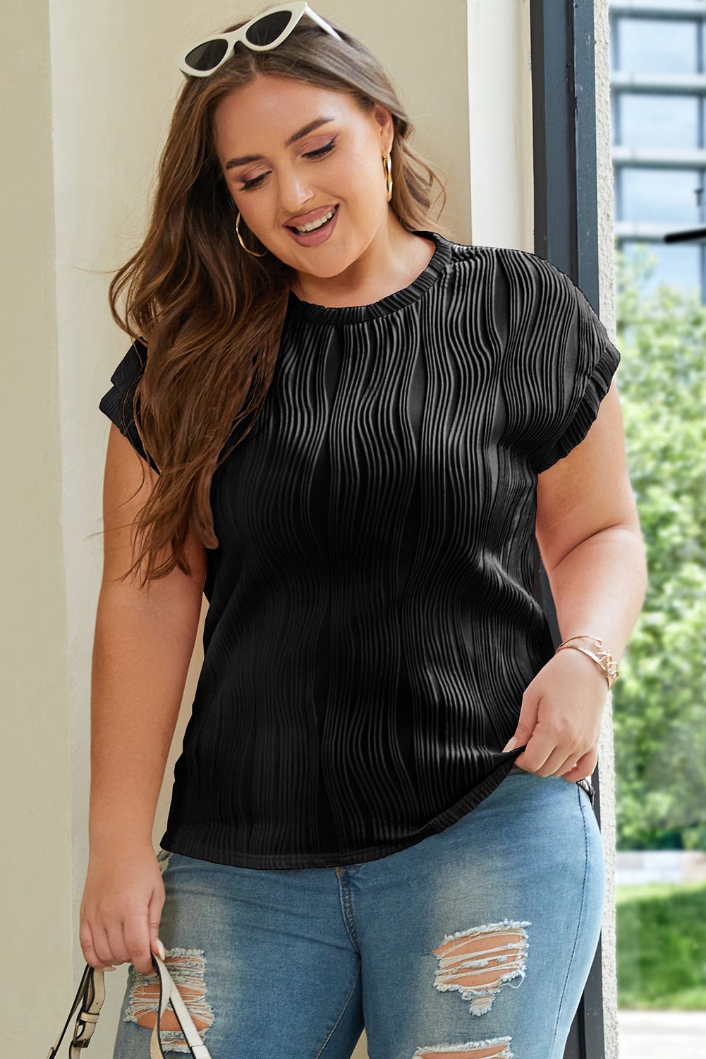 Abby Color Wavy Textured PLUS Tee - Hello Beautiful BoutiquePlus Size Tops & TeesThreaded Pear