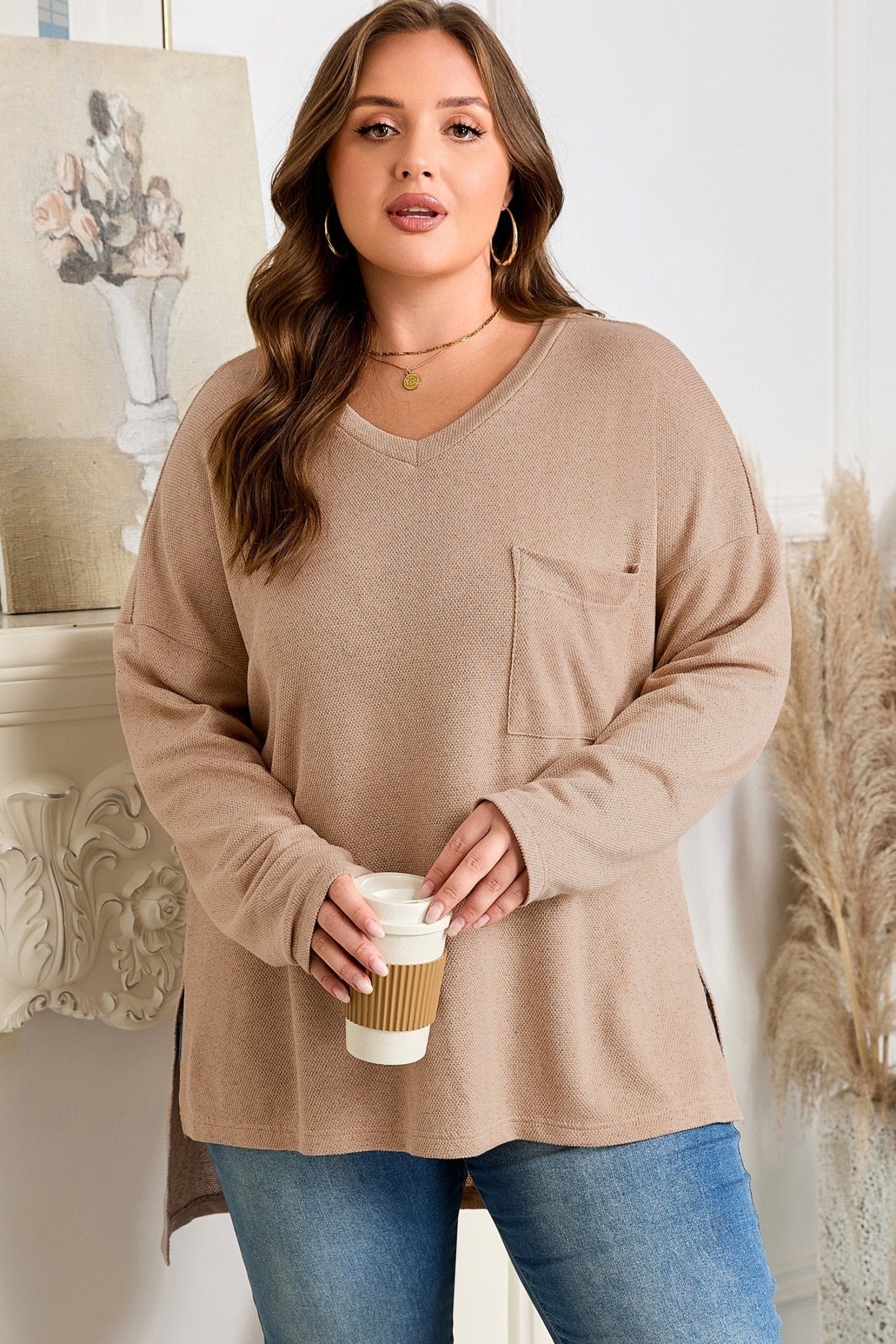 Abby Shoulder Knit Tunic PLUS Top - Hello Beautiful BoutiquePlus Size Long Sleeve TopsThreaded Pear
