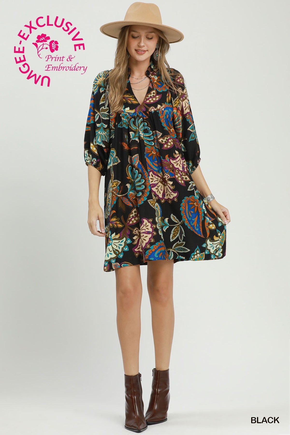 Abstract Print Puff Sleeve Babydoll K0939 - Hello Beautiful BoutiqueDress/ MiniUmgee