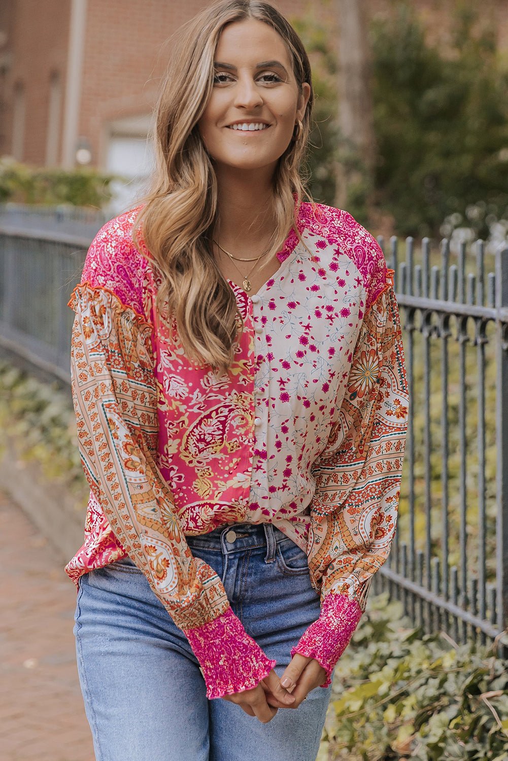 Adalee Printed Puff Sleeve Shirt - Hello Beautiful BoutiqueBlouses & ShirtsThreaded Pear