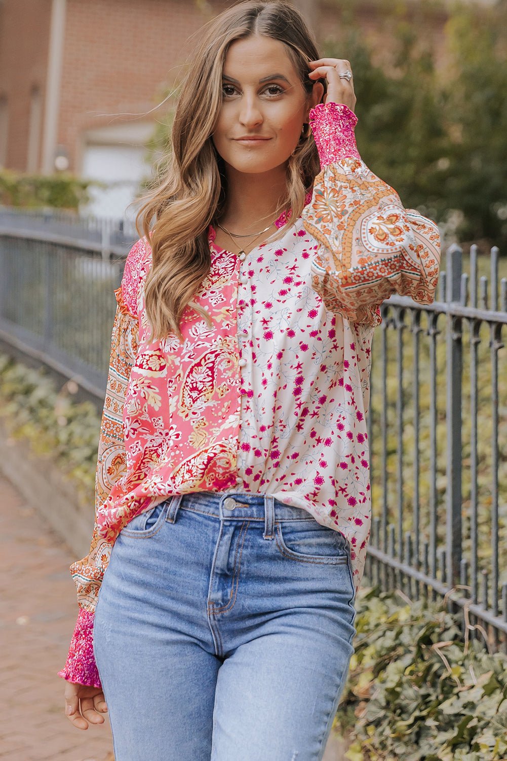 Adalee Printed Puff Sleeve Shirt - Hello Beautiful BoutiqueBlouses & ShirtsThreaded Pear