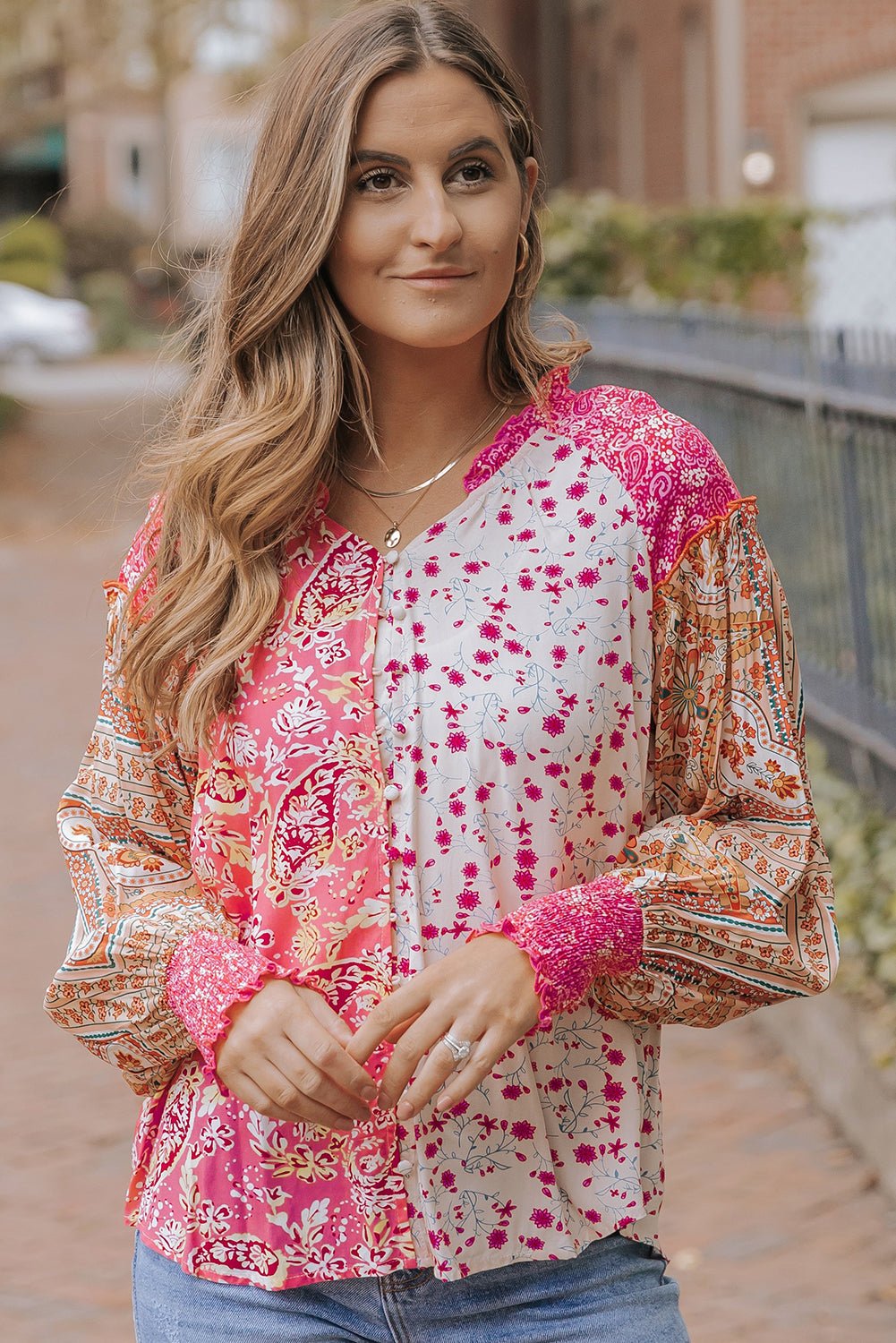 Adalee Printed Puff Sleeve Shirt - Hello Beautiful BoutiqueBlouses & ShirtsThreaded Pear
