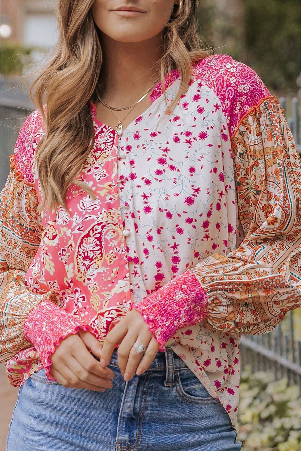 Adalee Printed Puff Sleeve Shirt - Hello Beautiful BoutiqueBlouses & ShirtsThreaded Pear