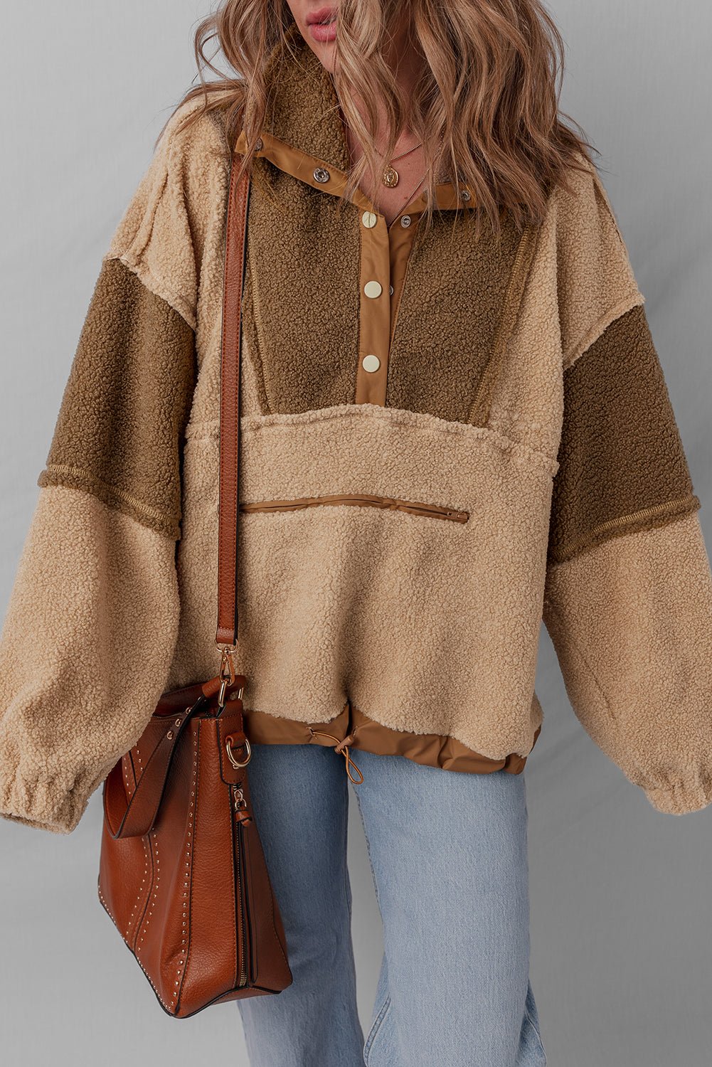 Adaline Patchwork Half Sherpa Sweatshirt - Hello Beautiful BoutiqueSweatshirts & HoodiesThreaded Pear