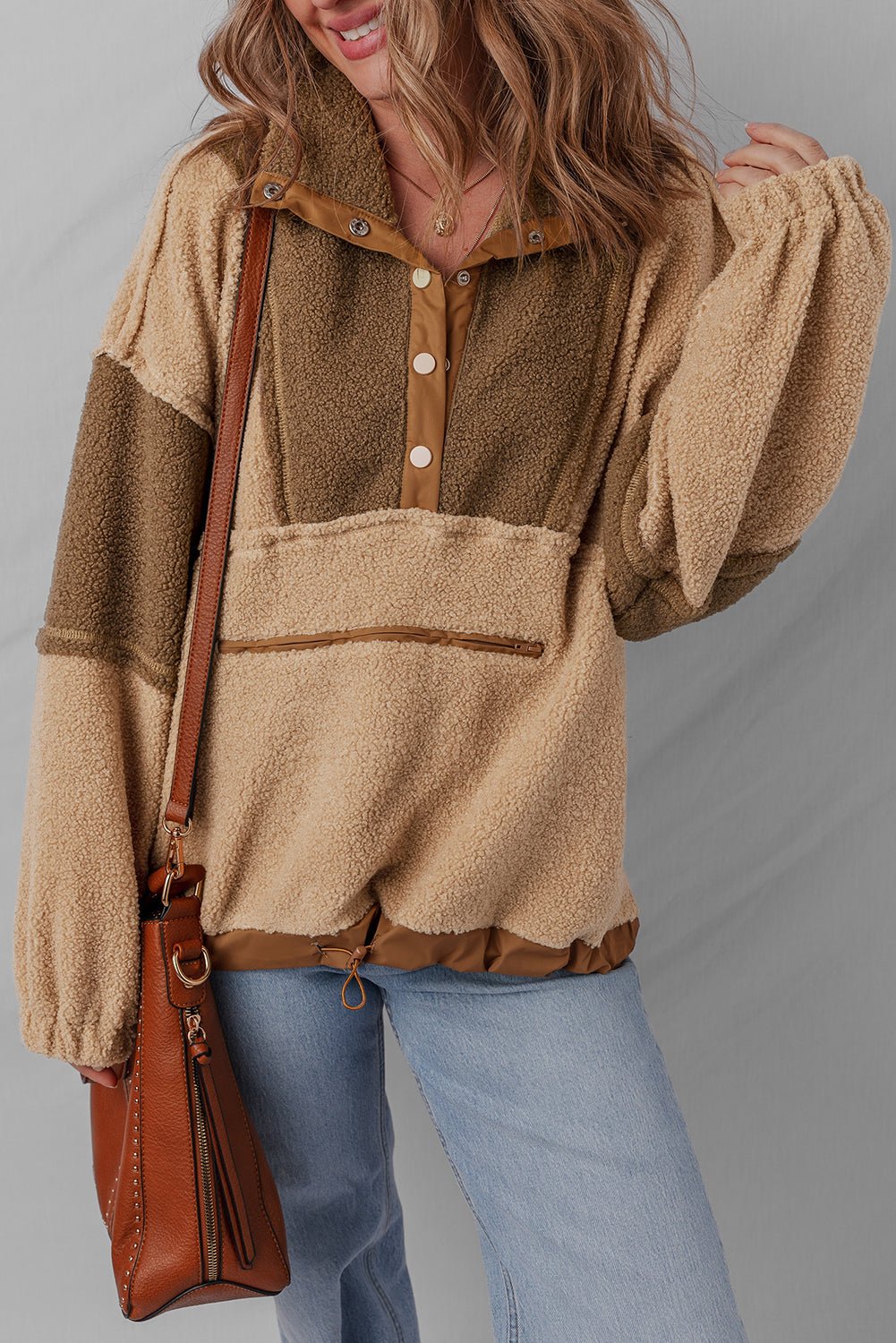 Adaline Patchwork Half Sherpa Sweatshirt - Hello Beautiful BoutiqueSweatshirts & HoodiesThreaded Pear