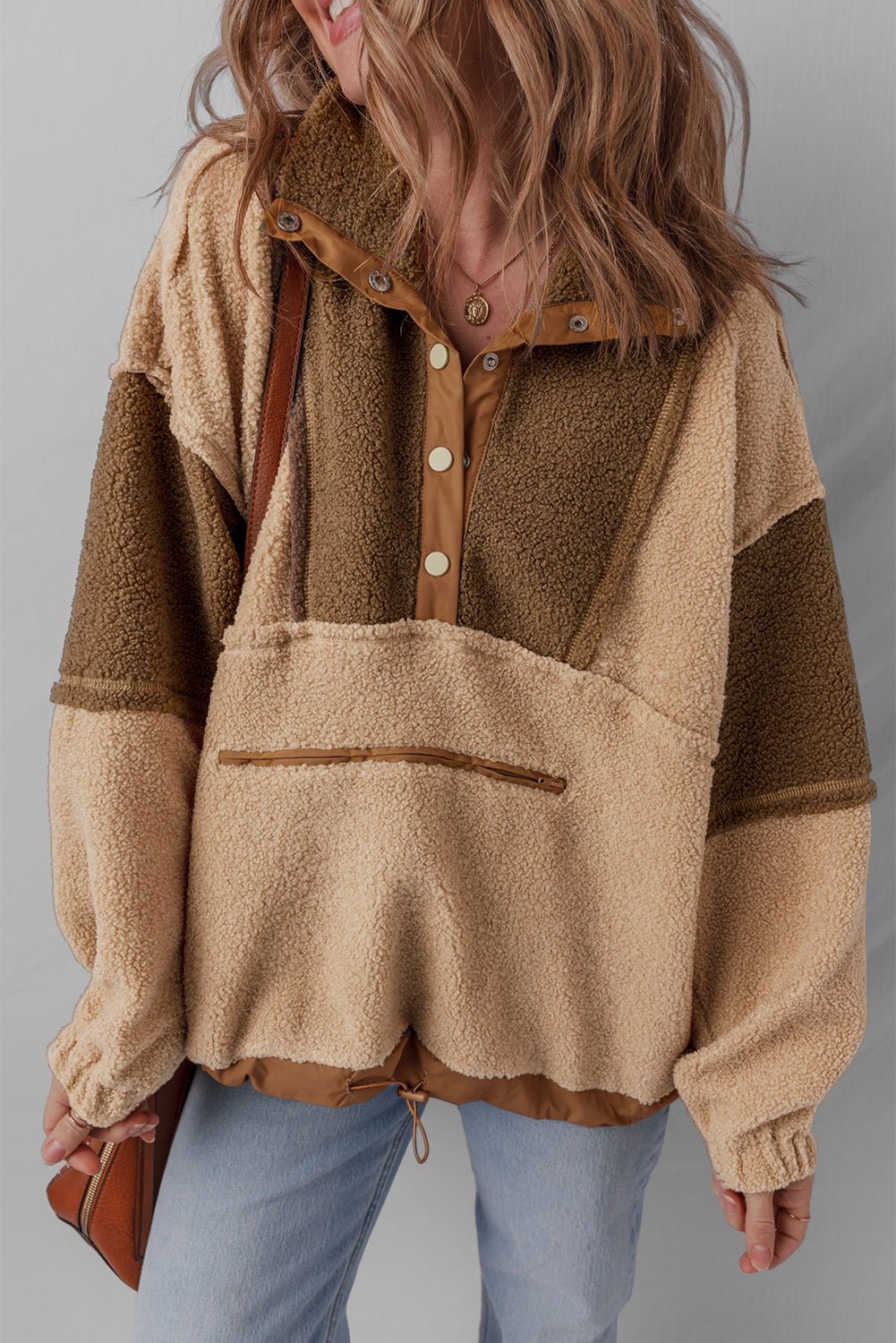 Adaline Patchwork Half Sherpa Sweatshirt - Hello Beautiful BoutiqueSweatshirts & HoodiesThreaded Pear