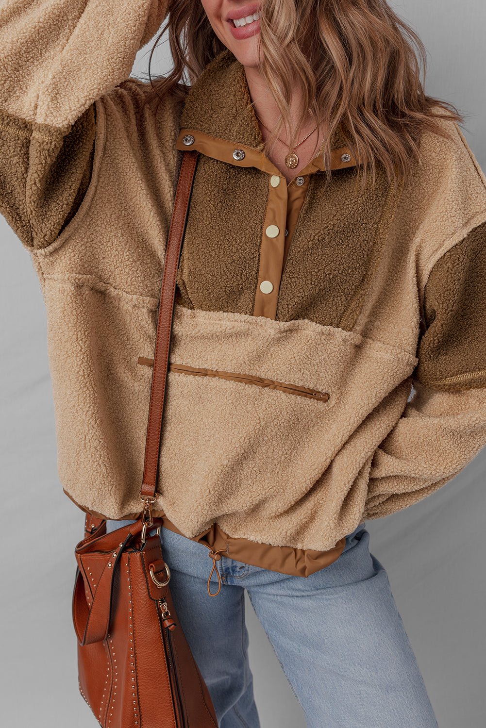 Adaline Patchwork Half Sherpa Sweatshirt - Hello Beautiful BoutiqueSweatshirts & HoodiesThreaded Pear