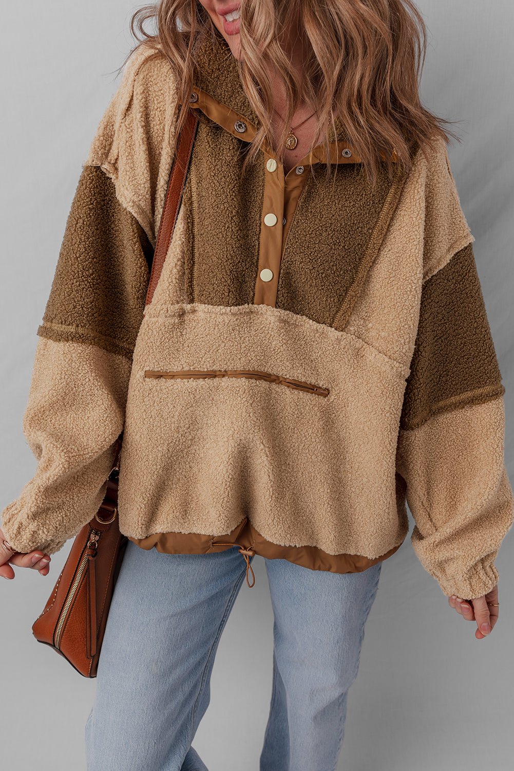 Adaline Patchwork Half Sherpa Sweatshirt - Hello Beautiful BoutiqueSweatshirts & HoodiesThreaded Pear