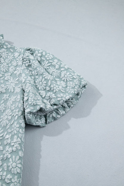 Adalyn Jacquard Puff Sleeve Blouse - Hello Beautiful BoutiqueBlouses & ShirtsThreaded Pear