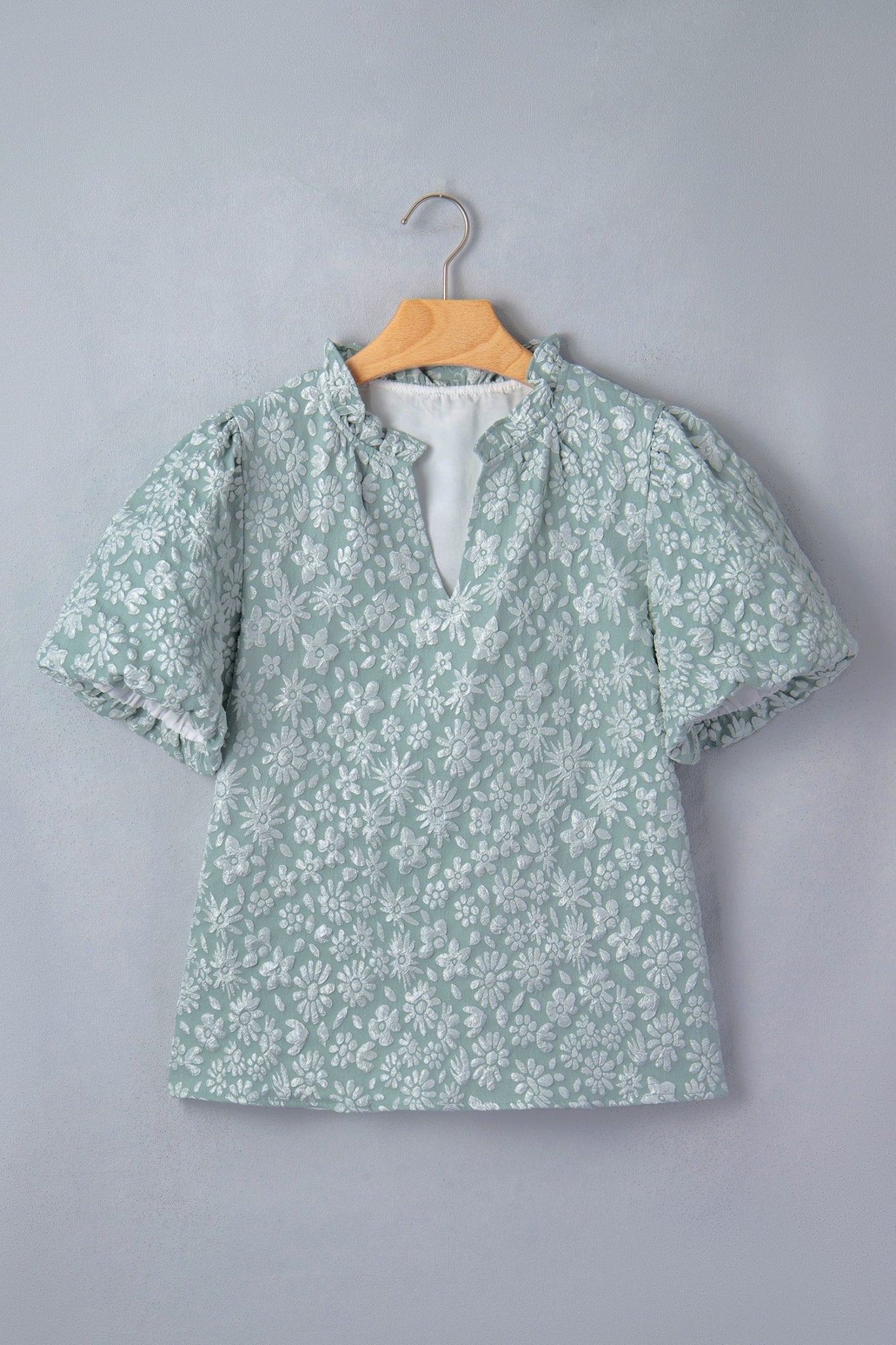 Adalyn Jacquard Puff Sleeve Blouse - Hello Beautiful BoutiqueBlouses & ShirtsThreaded Pear