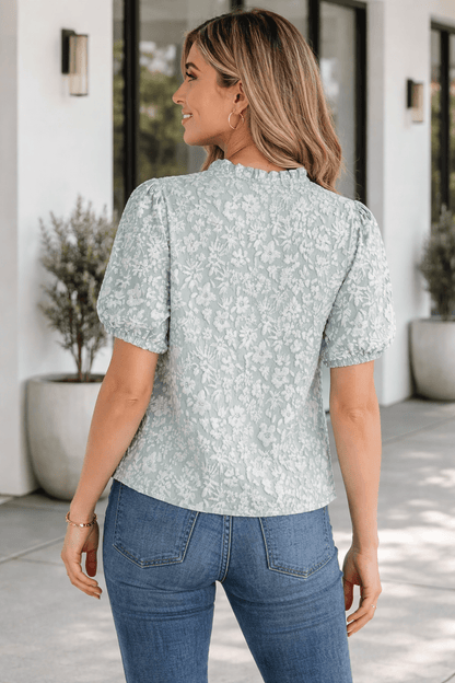 Adalyn Jacquard Puff Sleeve Blouse - Hello Beautiful BoutiqueBlouses & ShirtsThreaded Pear