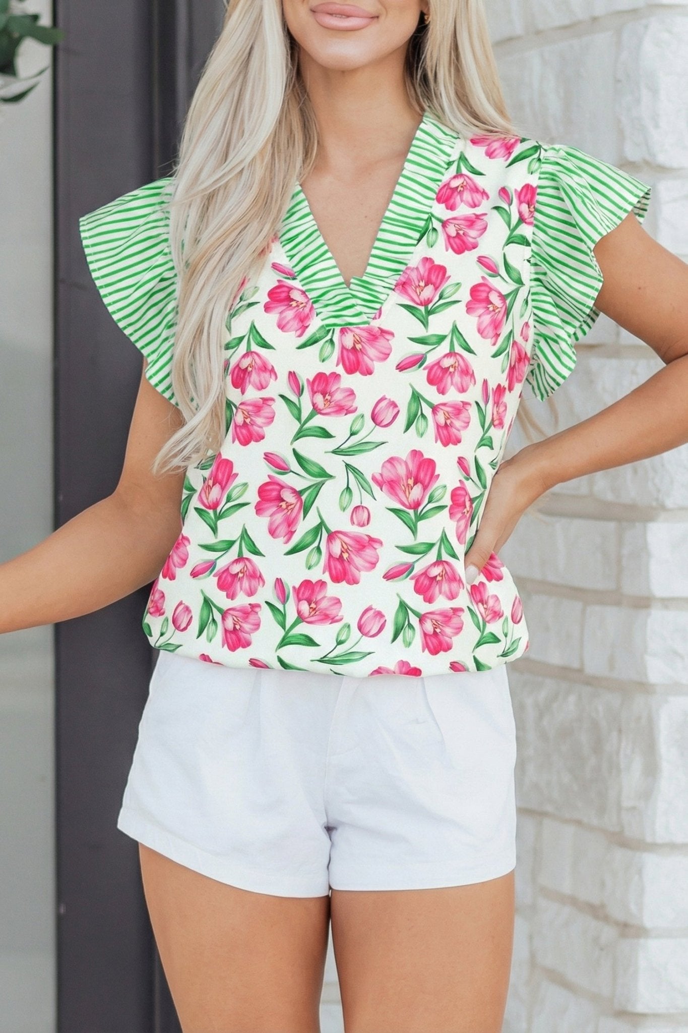 Adelaide Striped Ruffle Trim Blouse - Hello Beautiful BoutiqueBlouses & ShirtsThreaded Pear