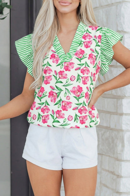 Adelaide Striped Ruffle Trim Blouse - Hello Beautiful BoutiqueBlouses & ShirtsThreaded Pear