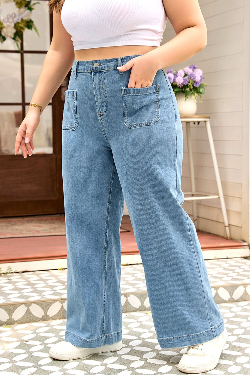 Adelyn Textured Wide Leg PLUS Jeans - Hello Beautiful BoutiquePlus Size BottomsThreaded Pear