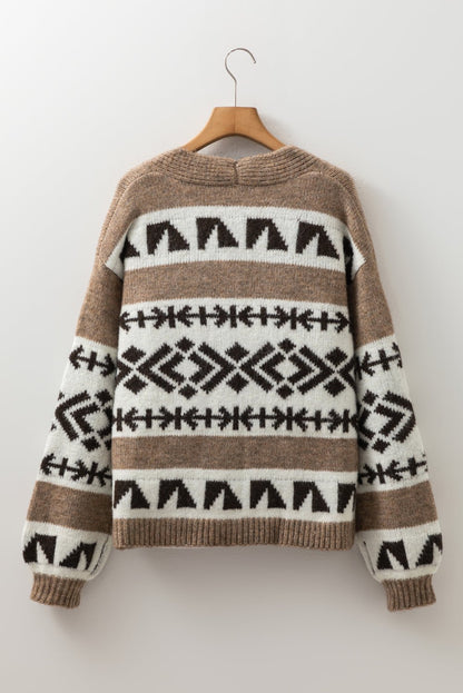 Adelynn Geometric Pattern Front Sweater - Hello Beautiful BoutiqueCardigansThreaded Pear