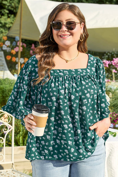 Adelynn Square Ruffled Trim PLUS Blouse - Hello Beautiful BoutiquePlus Size Blouses & ShirtsThreaded Pear