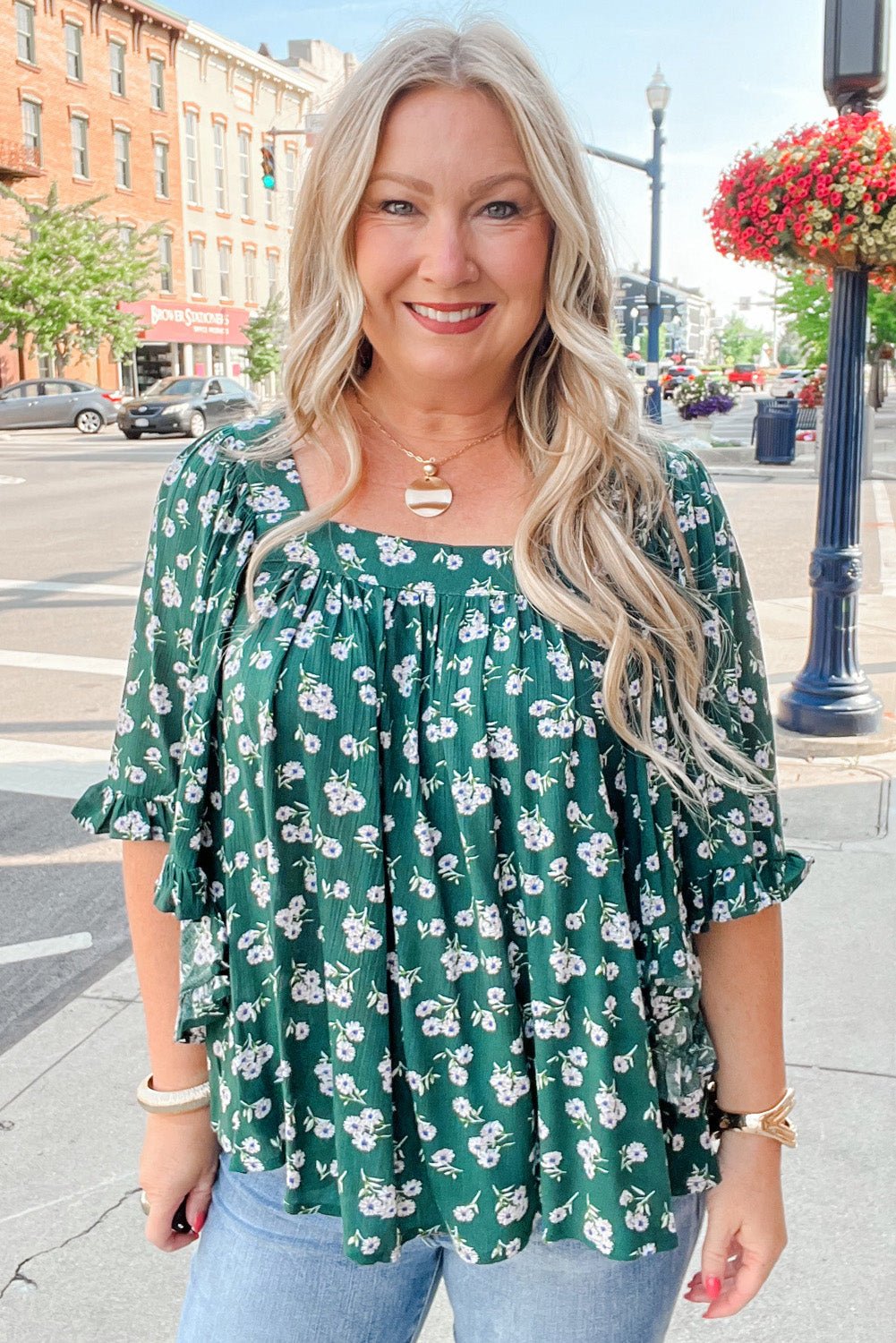 Adelynn Square Ruffled Trim PLUS Blouse - Hello Beautiful BoutiquePlus Size Blouses & ShirtsThreaded Pear