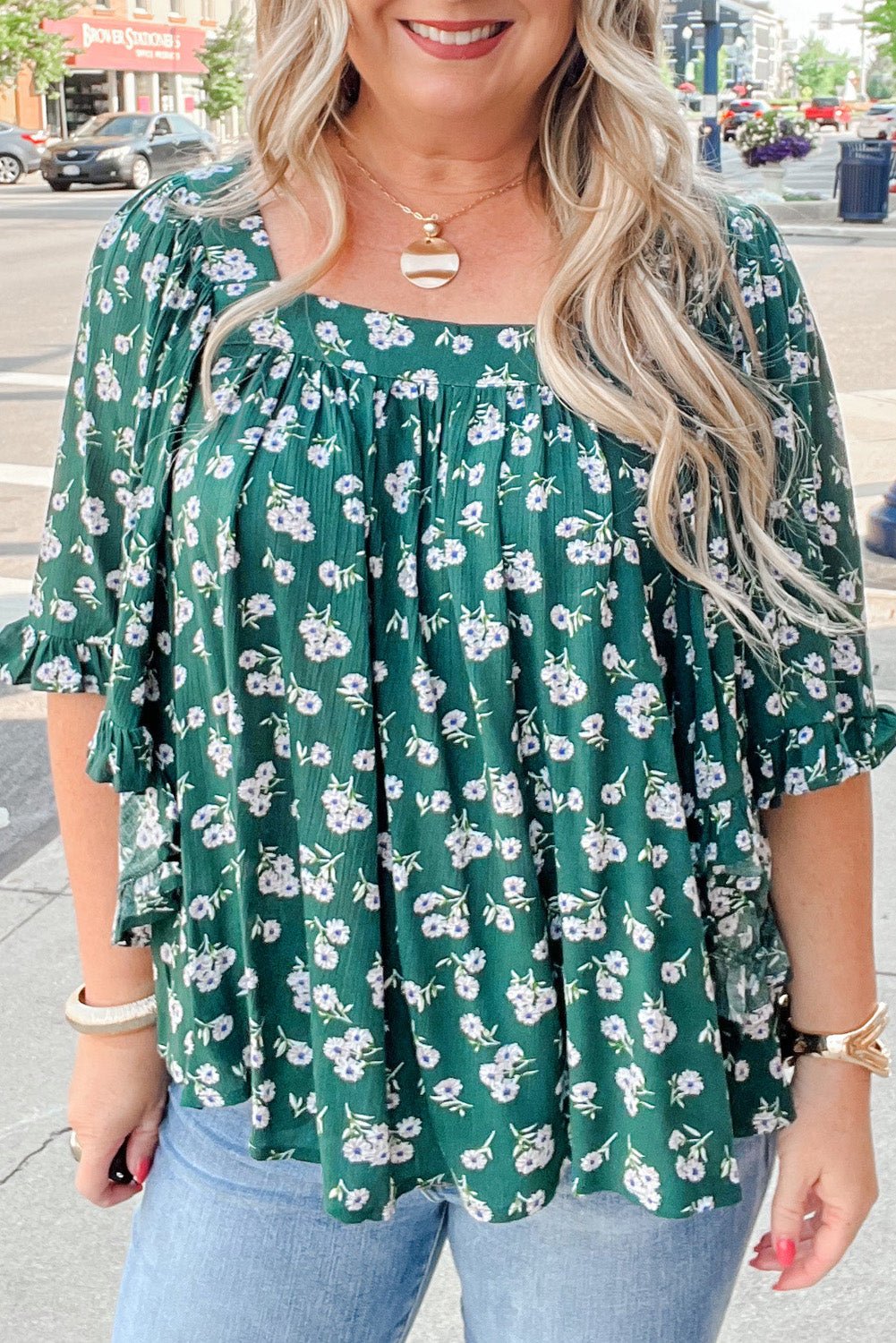 Adelynn Square Ruffled Trim PLUS Blouse - Hello Beautiful BoutiquePlus Size Blouses & ShirtsThreaded Pear
