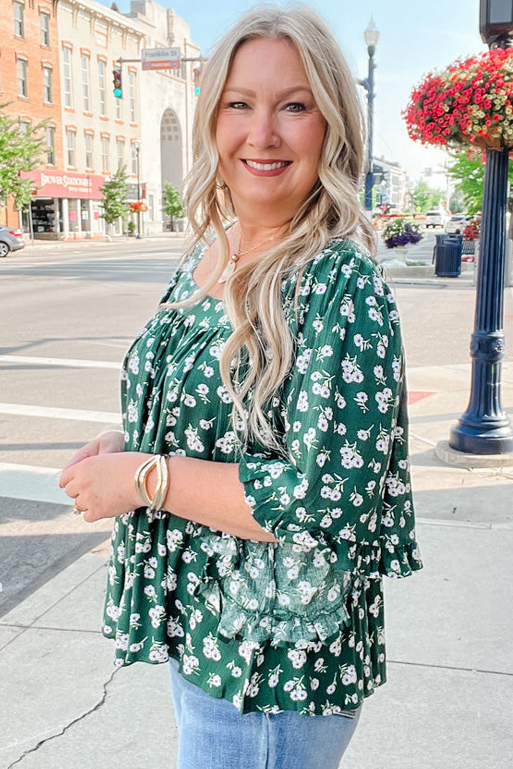 Adelynn Square Ruffled Trim PLUS Blouse - Hello Beautiful BoutiquePlus Size Blouses & ShirtsThreaded Pear