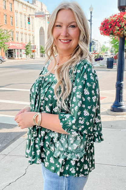 Adelynn Square Ruffled Trim PLUS Blouse - Hello Beautiful BoutiquePlus Size Blouses & ShirtsThreaded Pear