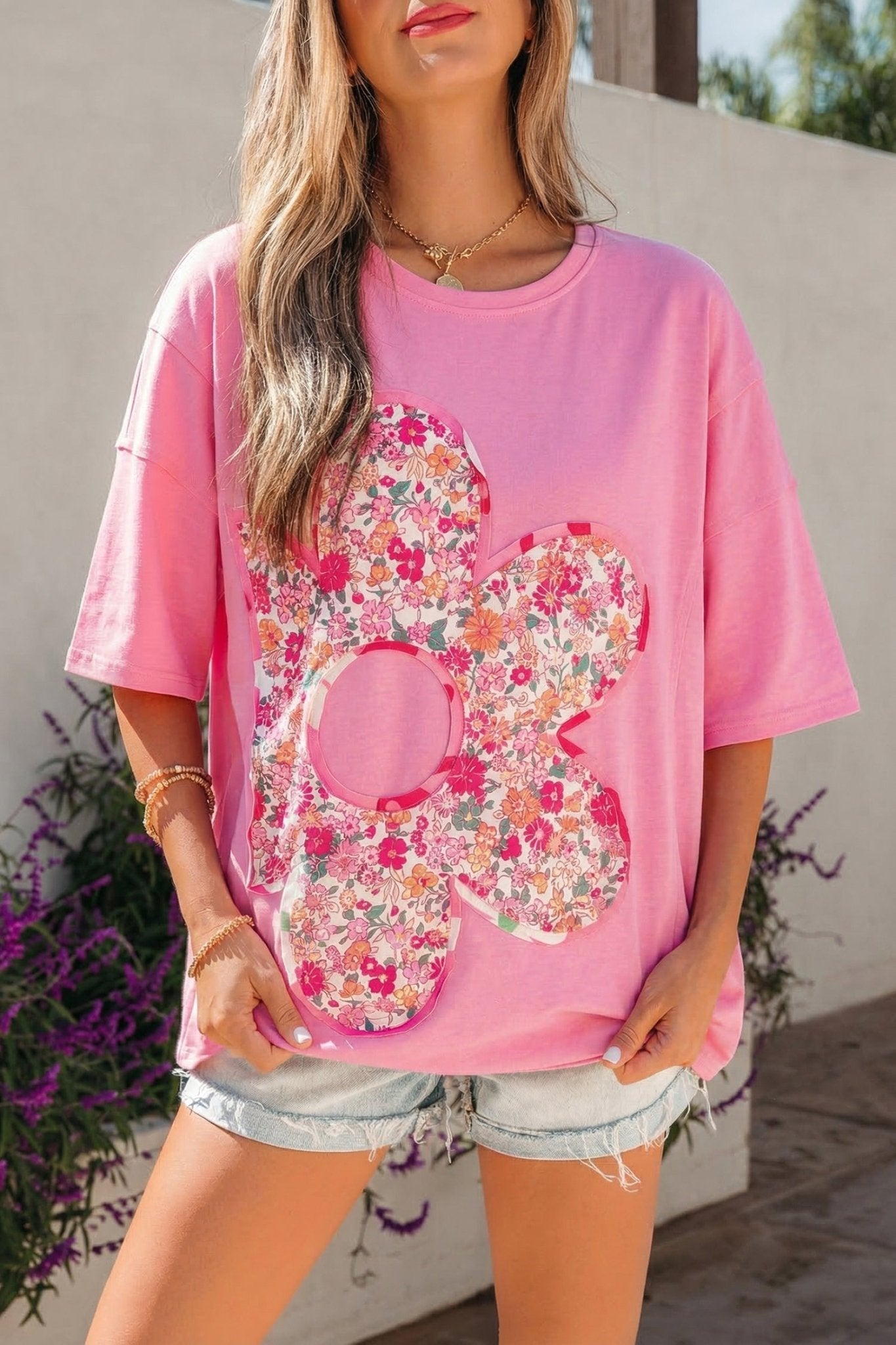 Adriana Big Flower Oversize Tee - Hello Beautiful BoutiqueTops & TeesThreaded Pear