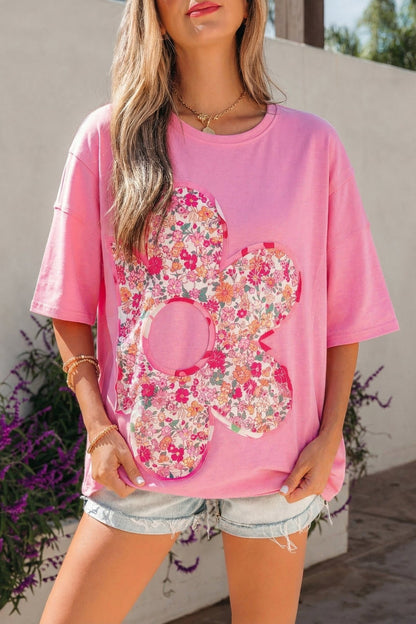 Adriana Big Flower Oversize Tee - Hello Beautiful BoutiqueTops & TeesThreaded Pear