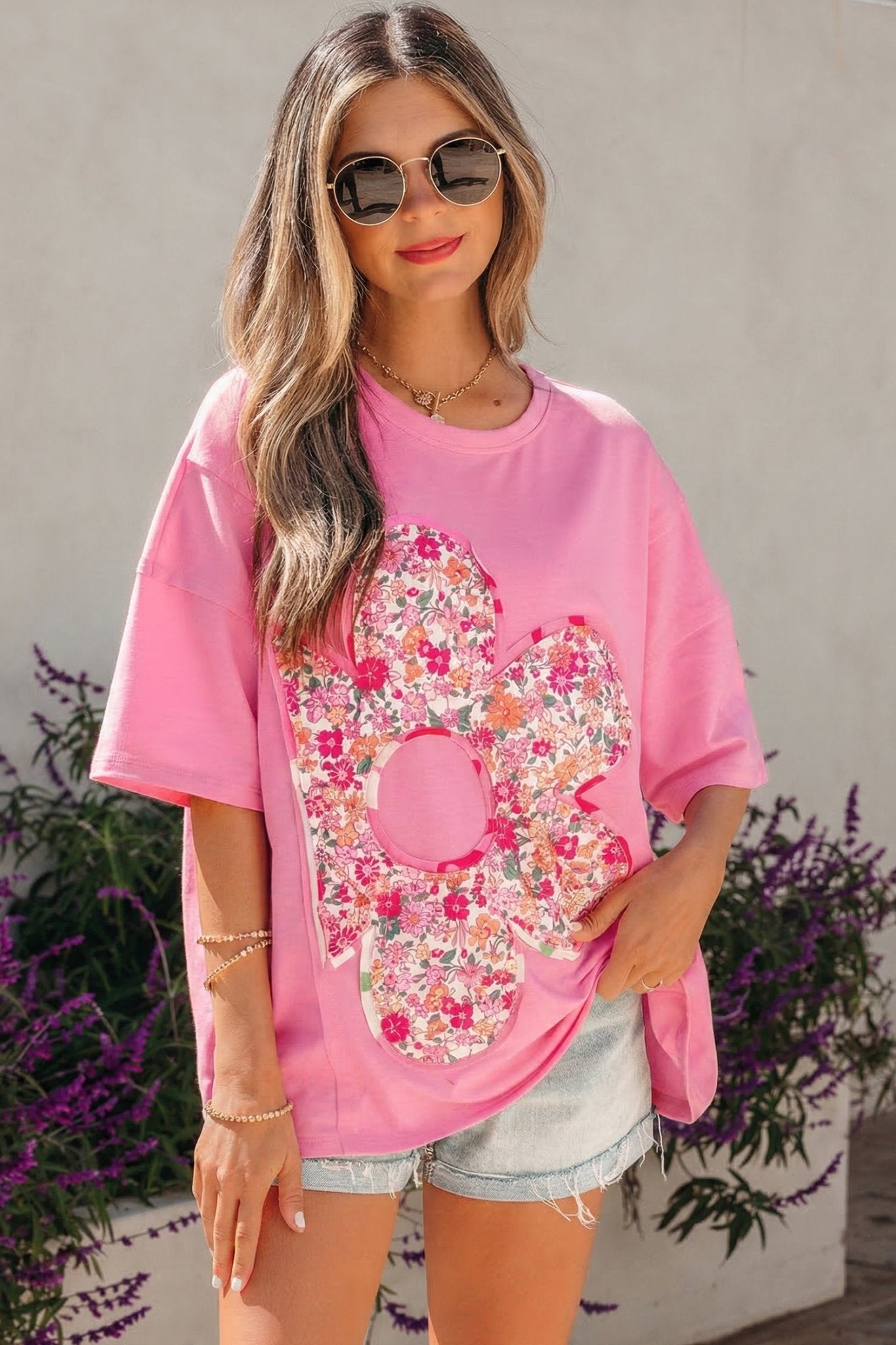 Adriana Big Flower Oversize Tee - Hello Beautiful BoutiqueTops & TeesThreaded Pear