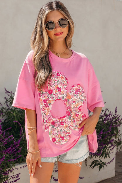 Adriana Big Flower Oversize Tee - Hello Beautiful BoutiqueTops & TeesThreaded Pear