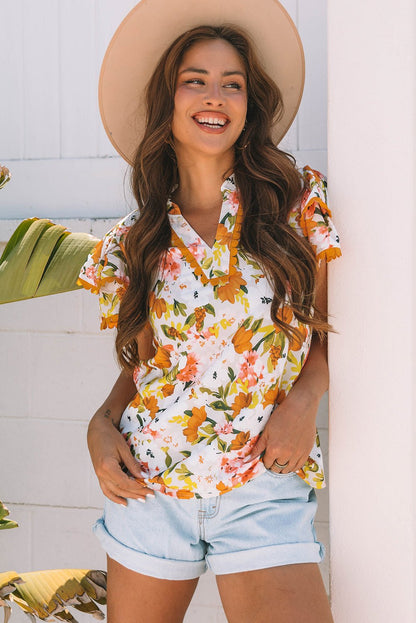 Ailany Short Sleeve Floral Blouse - Hello Beautiful BoutiqueBlouses & ShirtsThreaded Pear