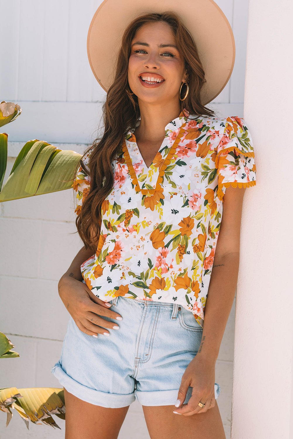 Ailany Short Sleeve Floral Blouse - Hello Beautiful BoutiqueBlouses & ShirtsThreaded Pear