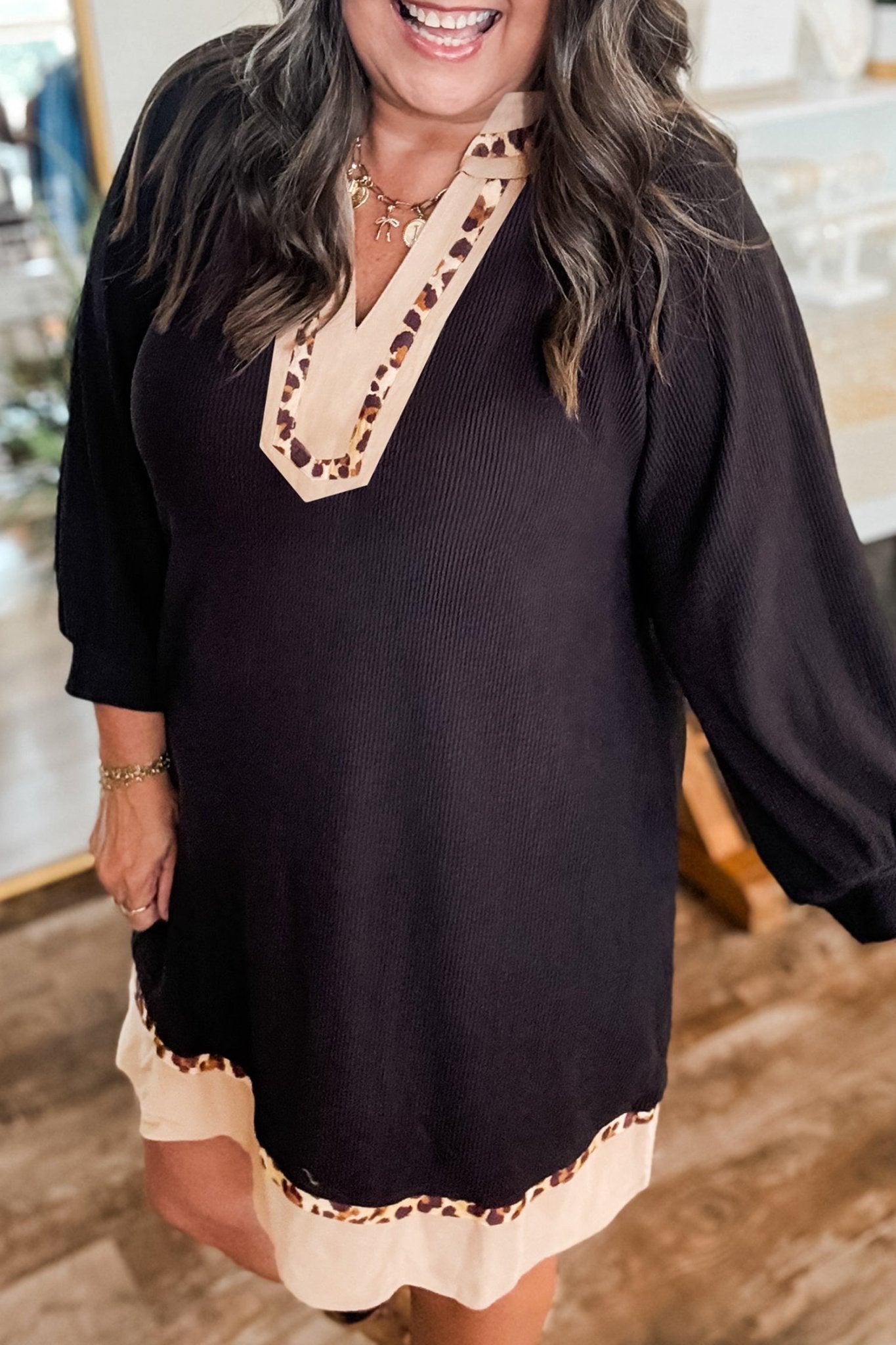 Ainsley Block Trim Ribbed PLUS Dress - Hello Beautiful BoutiquePlus Size Mini DressesThreaded Pear