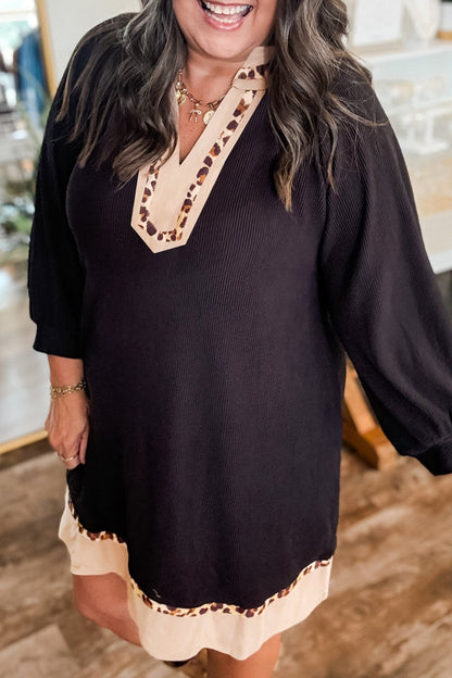 Ainsley Block Trim Ribbed PLUS Dress - Hello Beautiful BoutiquePlus Size Mini DressesThreaded Pear