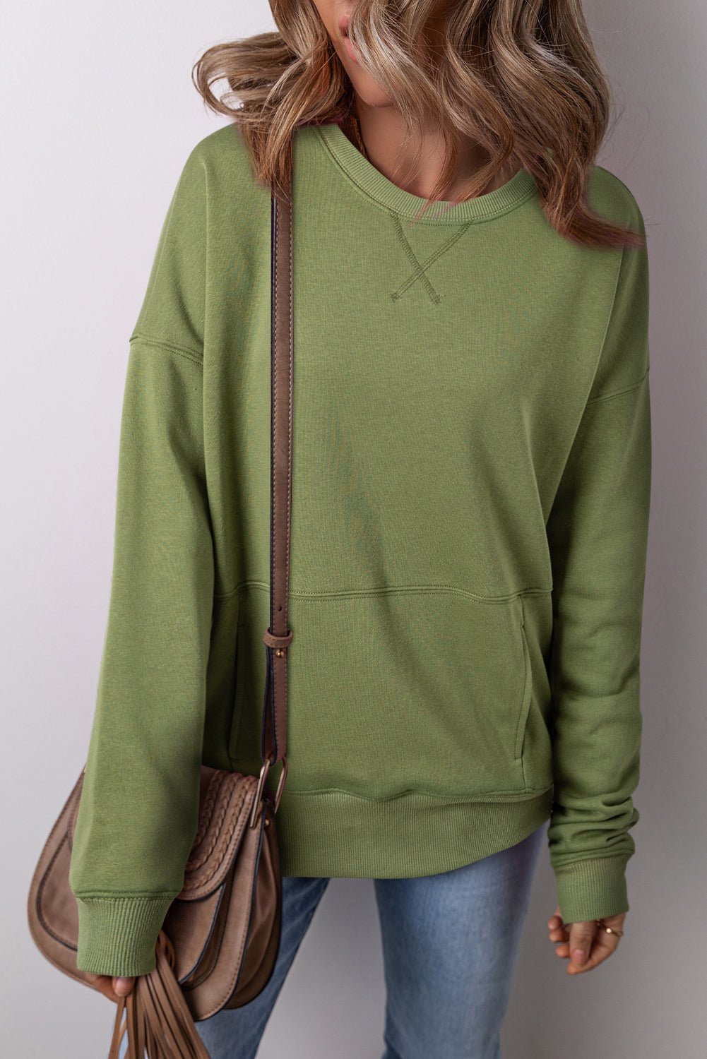 Ainsley Crisscross Stitching Loose Sweatshirt - Hello Beautiful BoutiqueSweatshirts & HoodiesThreaded Pear