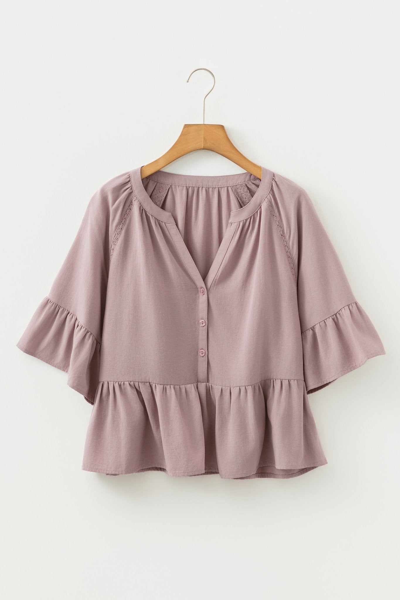 Ainsley Slit Ruffled Loose Blouse - Hello Beautiful BoutiqueBlouses & ShirtsThreaded Pear