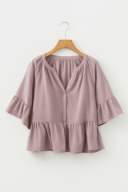 Ainsley Slit Ruffled Loose Blouse - Hello Beautiful BoutiqueBlouses & ShirtsThreaded Pear