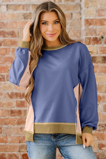 Alaina Waffle Patchwork Oversize Sweatshirt - Hello Beautiful BoutiqueSweatshirts & HoodiesThreaded Pear