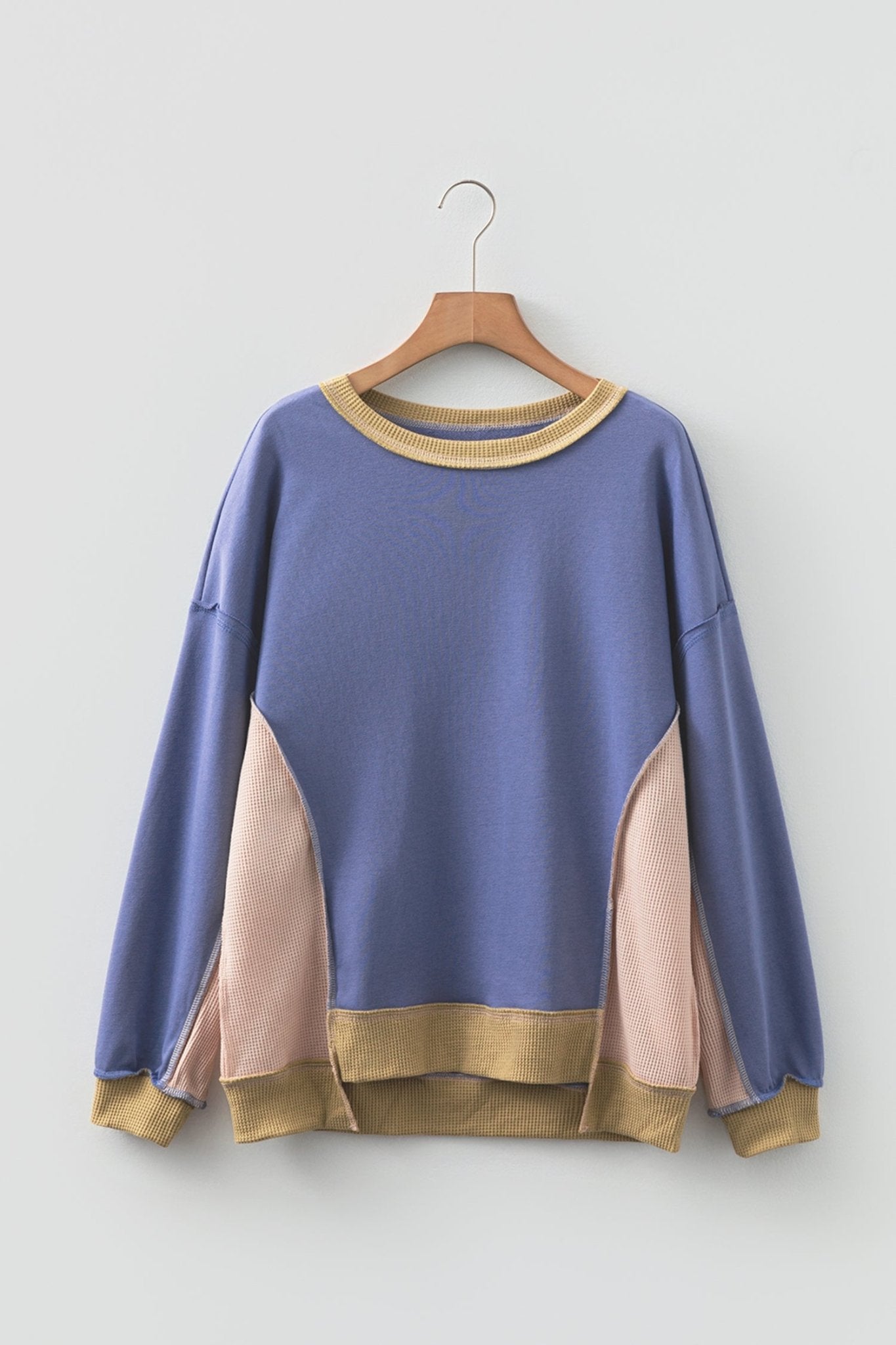 Alaina Waffle Patchwork Oversize Sweatshirt - Hello Beautiful BoutiqueSweatshirts & HoodiesThreaded Pear