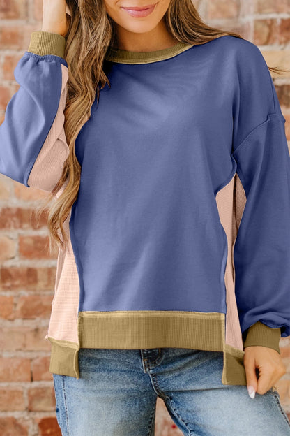 Alaina Waffle Patchwork Oversize Sweatshirt - Hello Beautiful BoutiqueSweatshirts & HoodiesThreaded Pear