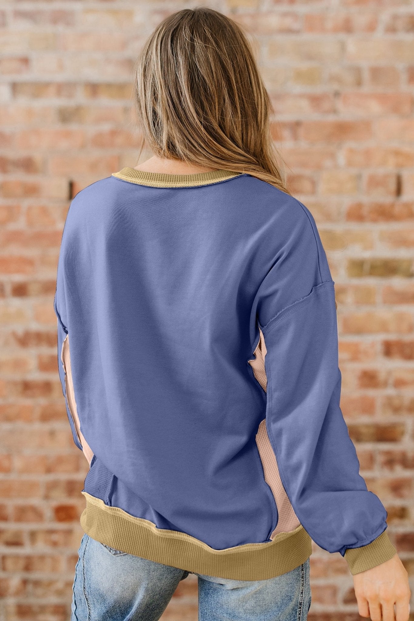 Alaina Waffle Patchwork Oversize Sweatshirt - Hello Beautiful BoutiqueSweatshirts & HoodiesThreaded Pear