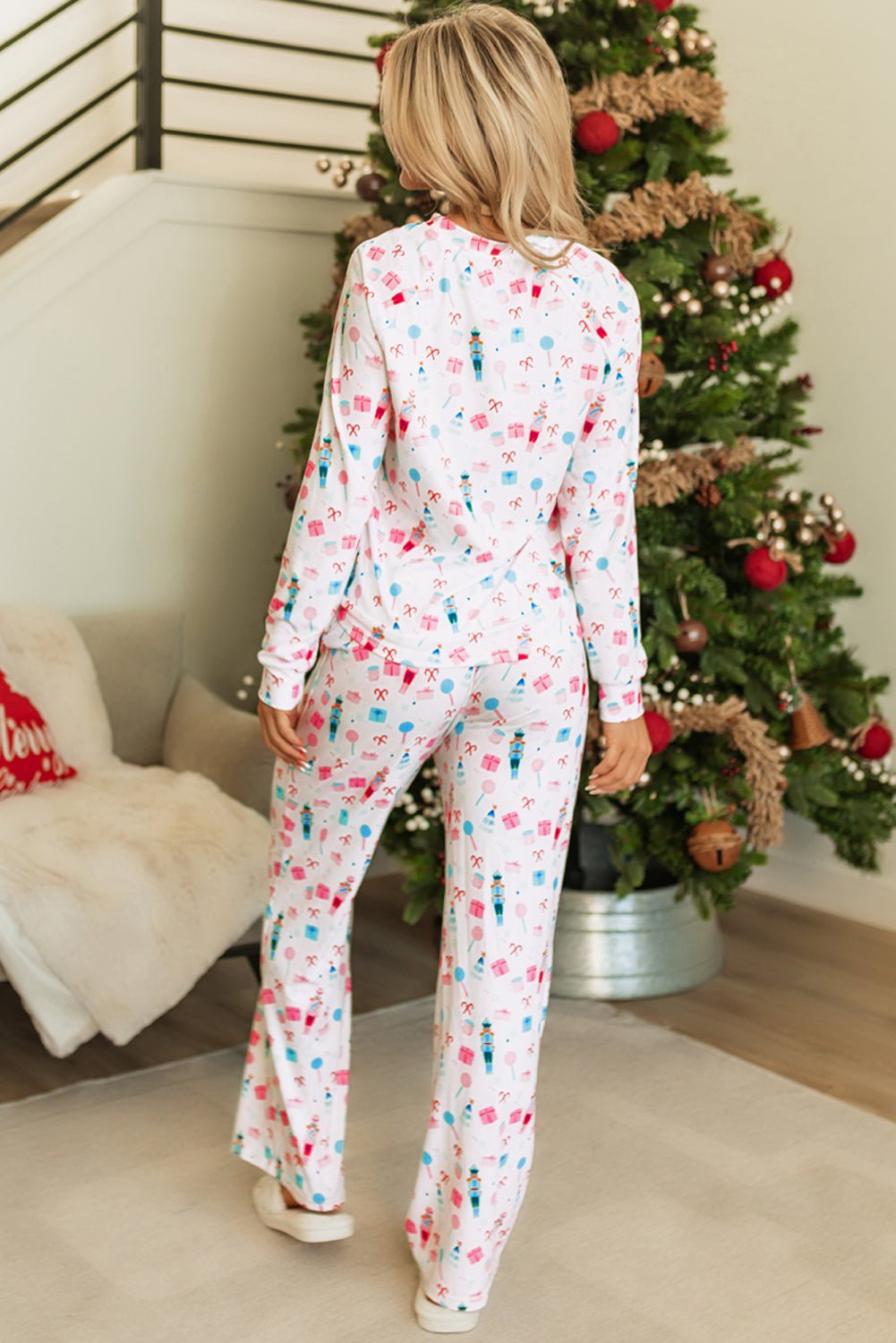 Alana Christmas Pattern Long Sleeve Top - Hello Beautiful BoutiqueLoungewearThreaded Pear
