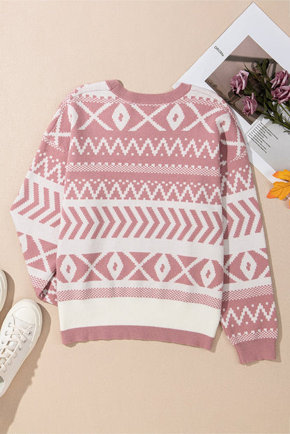 Alexandra abstract Print Pullover Sweater - Hello Beautiful BoutiqueSweatersThreaded Pear