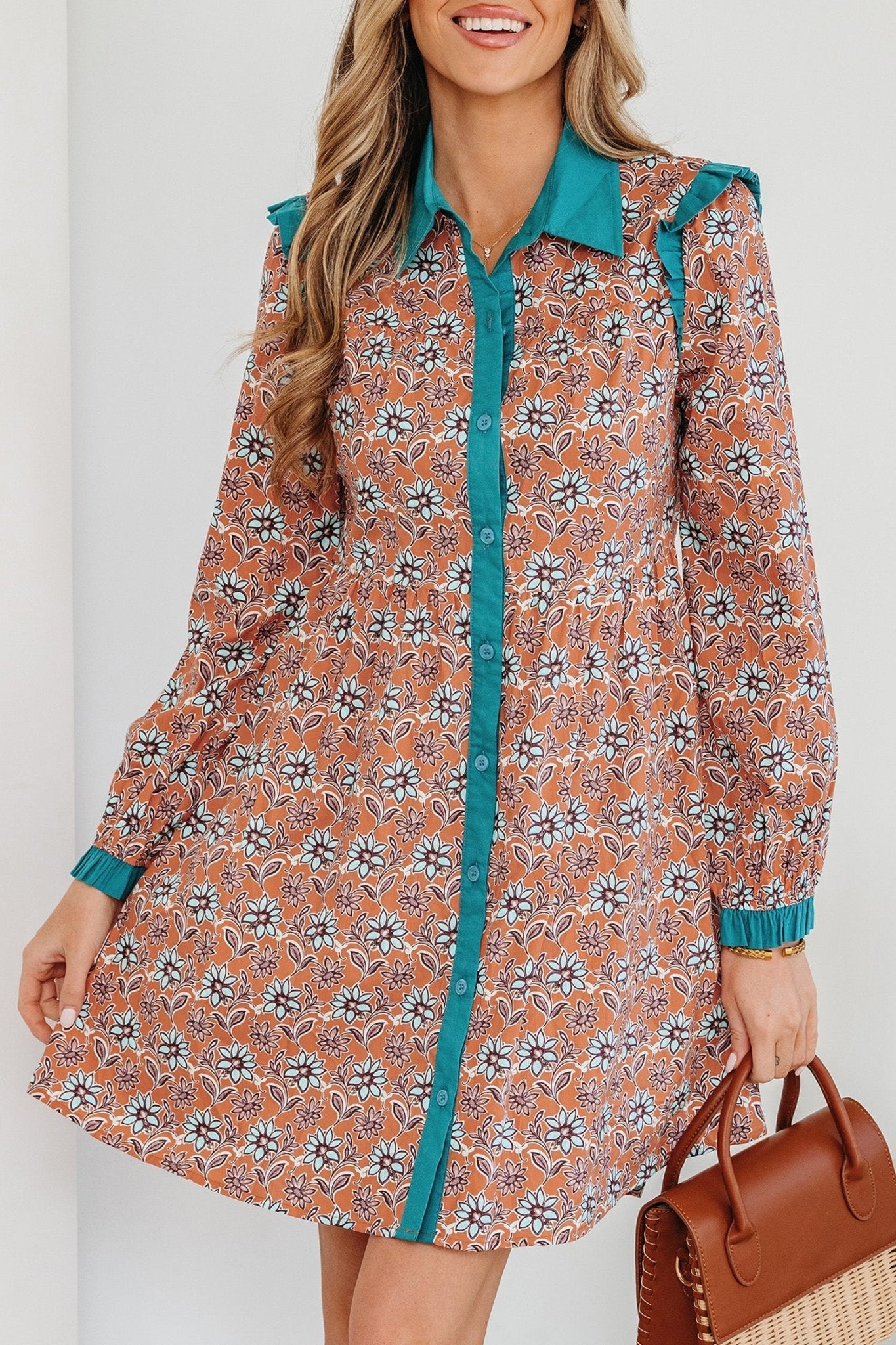 Alia Floral Contrast Collared Shirt - Hello Beautiful BoutiqueFloral DressesThreaded Pear