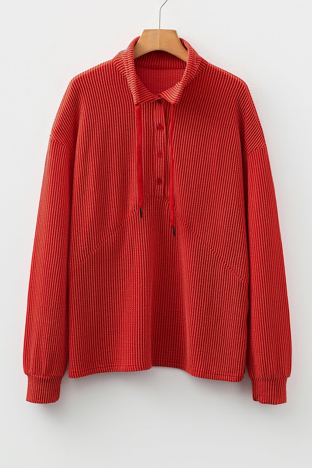Alianna Collared Drawstring Pullover Top - Hello Beautiful BoutiqueLong Sleeve TopsThreaded Pear