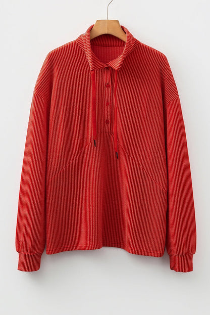 Alianna Collared Drawstring Pullover Top - Hello Beautiful BoutiqueLong Sleeve TopsThreaded Pear