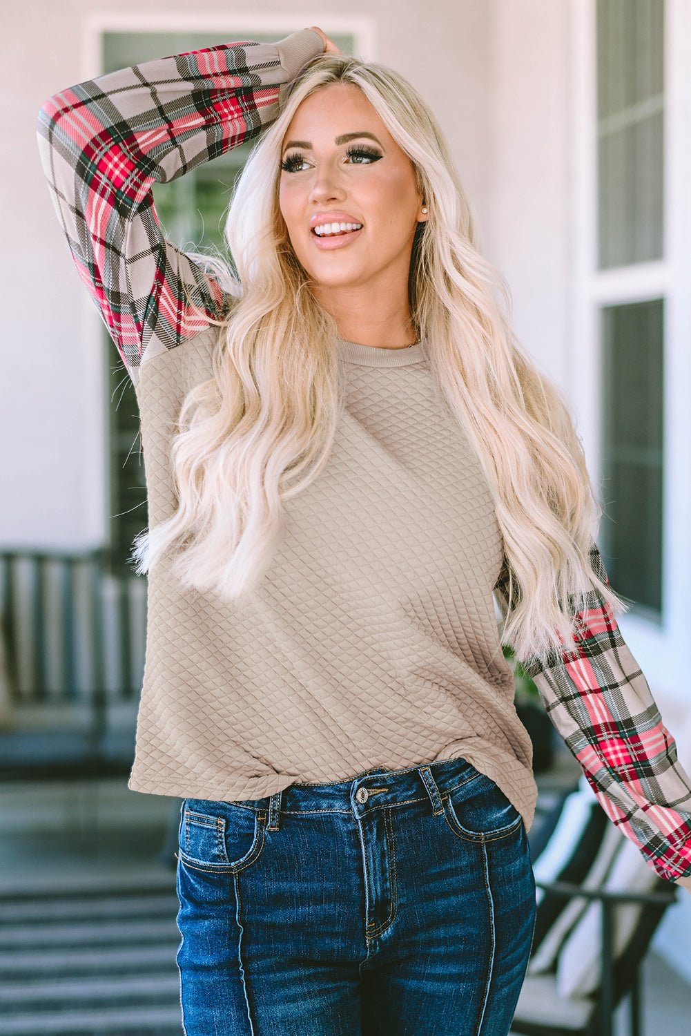 Alina Plaid Raglan Sleeve Sweatshirt - Hello Beautiful BoutiqueSweatshirts & HoodiesThreaded Pear