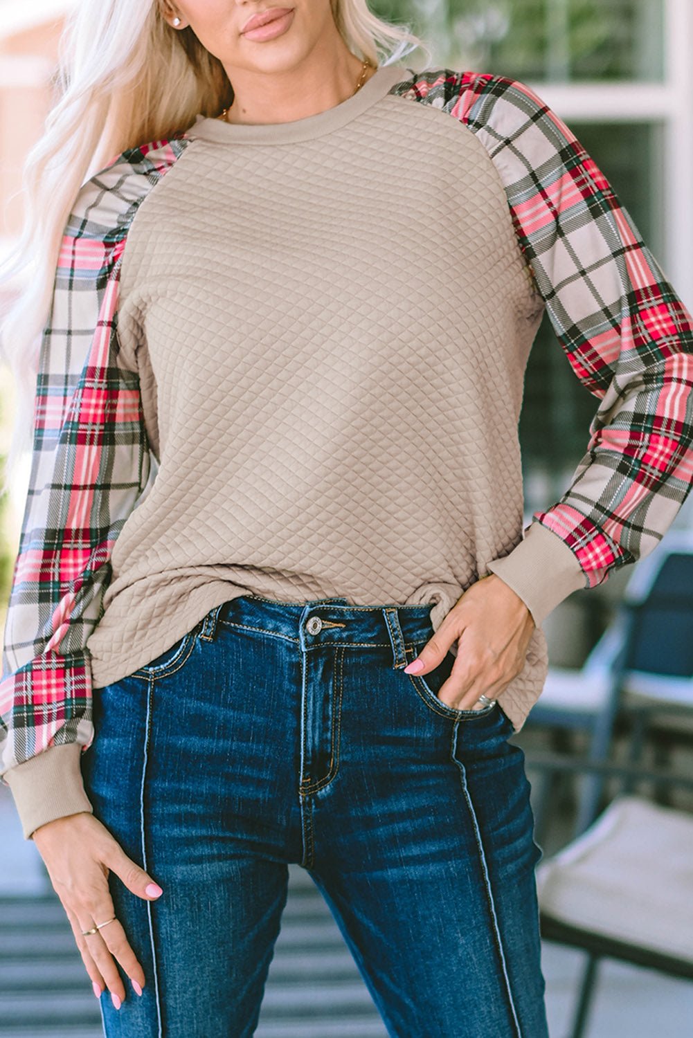 Alina Plaid Raglan Sleeve Sweatshirt - Hello Beautiful BoutiqueSweatshirts & HoodiesThreaded Pear