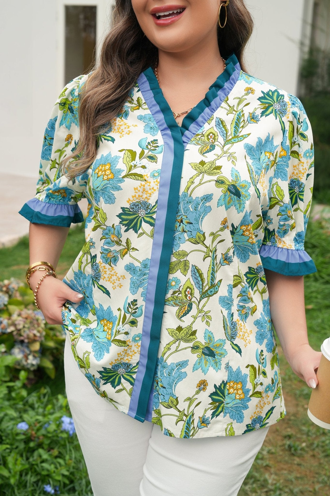 Alisson Short Sleeve Floral PLUS Blouse - Hello Beautiful BoutiquePlus Size Blouses & ShirtsThreaded Pear