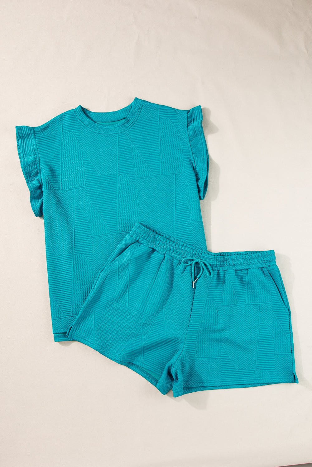 Allie Textured Ruffle Lounge Set - Hello Beautiful BoutiqueShort SetsThreaded Pear