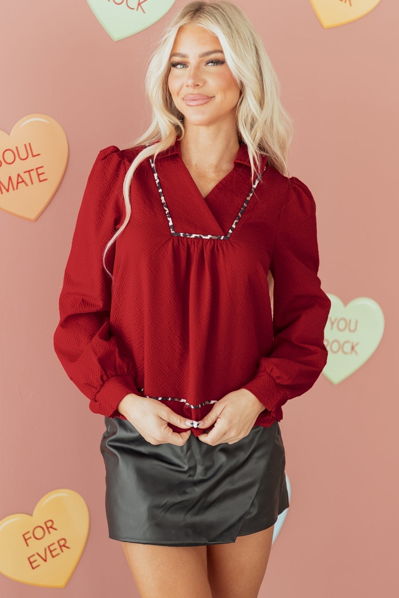 Alma Contrasted Trim Textured Blouse - Hello Beautiful BoutiqueBlouses & ShirtsThreaded Pear